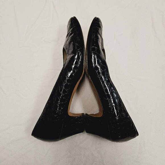 Salvatore Ferragamo 80s Vintage Sz 8 B Black  Embossed Leather Pumps Minor Flaws - Picture 8 of 16